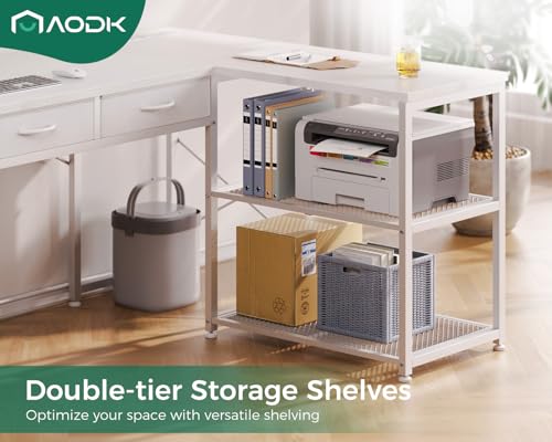 AODK 53 Inch L Shaped Computer Desk with Drawers, Corner Desk with Power Outlets & Reversible Storage Shelves