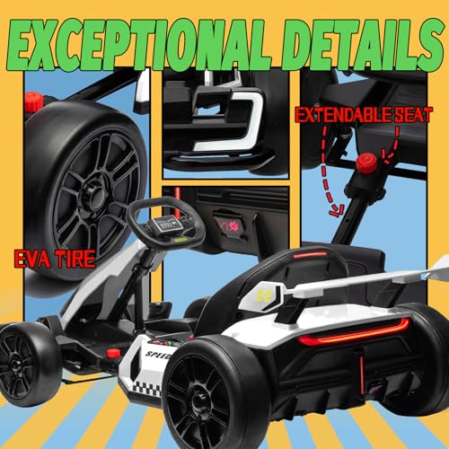 KerryYoo K61 Go Kart Electric Drift Kart Car with Length Adjustable Seat, 24V Outdoor Ride on Toy with 4 Speed Mode