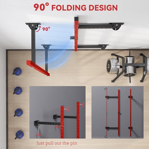 Soozier Wall Mounted Folding Squat Rack with Pull Up Bar, 1000 Pounds Capacity Power Rack