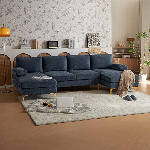 Karl home Convertible Sectional Sofa 110" U-Shape Sofa Couch 4-Seat Couch with Chaise ChenilleFabric Upholstered for Living Room, Apartment, Office