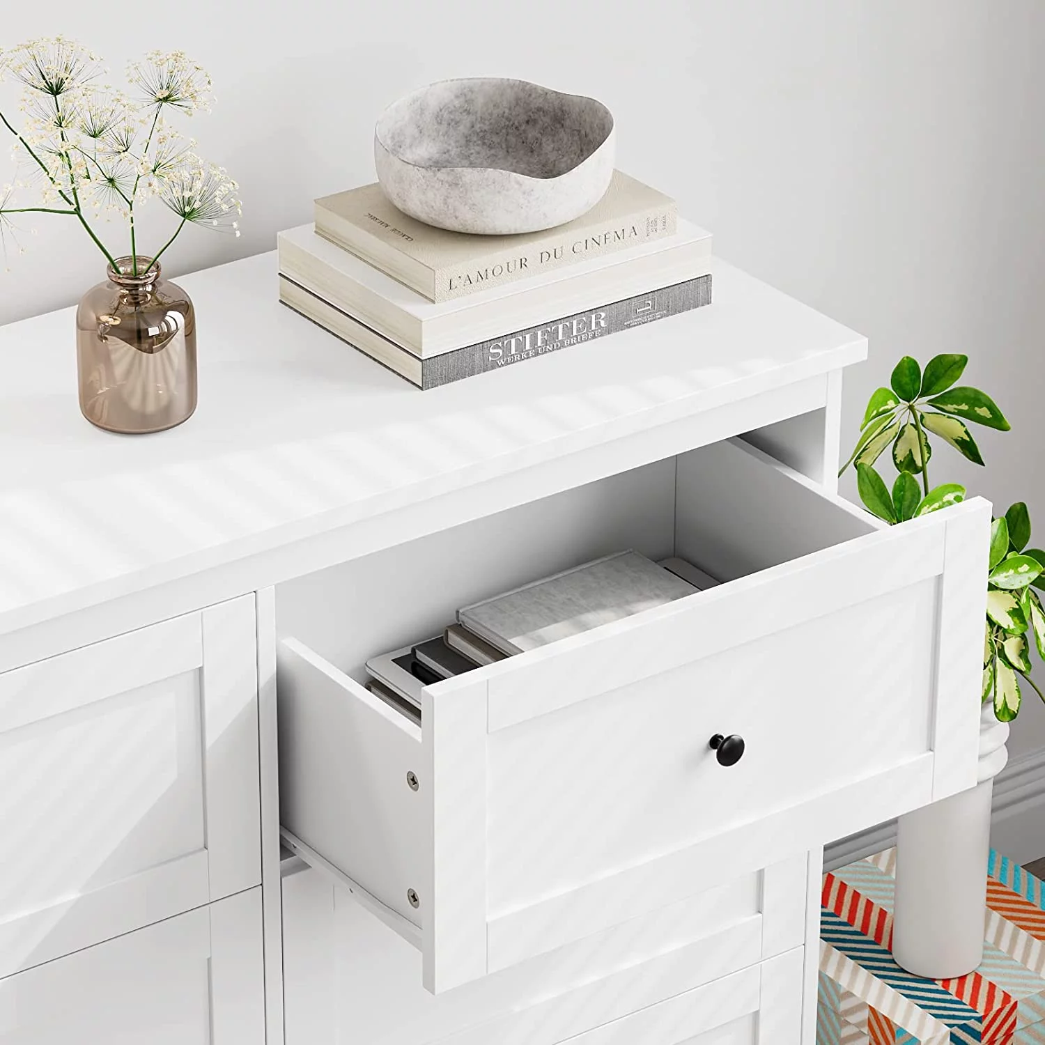 White Dresser  6 Drawer Dresser White   Double Chest with Deep Drawers  Wide  Organizer Cabinet for Living Room