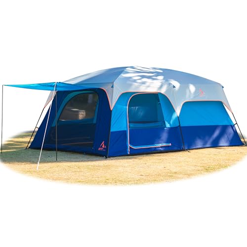 KTT Extra Large Tent 10-12-14 Person(B),Family Cabin Tents,2 Rooms,3 Doors and 3 Windows with Mesh,Straight Wall,Waterproof,Double Layer