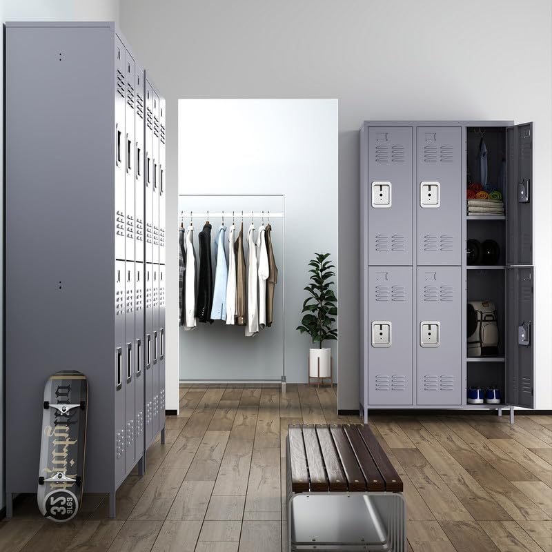 3 Doors Lockers for Employees, Steel Storage Lockers Lockable, Metal Locker Storage Cabinet for Home Office School Gym, Require Assembly (Grey)