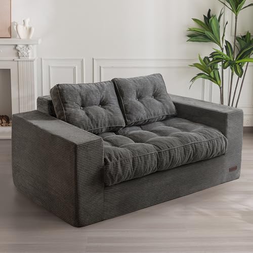 MAXYOYO 3 Seater Couch for Living Room, Boneless Couch with Tufted Cushion & Backrest, Upholstered Floor Sofa with Armrests, Sofa in A Box