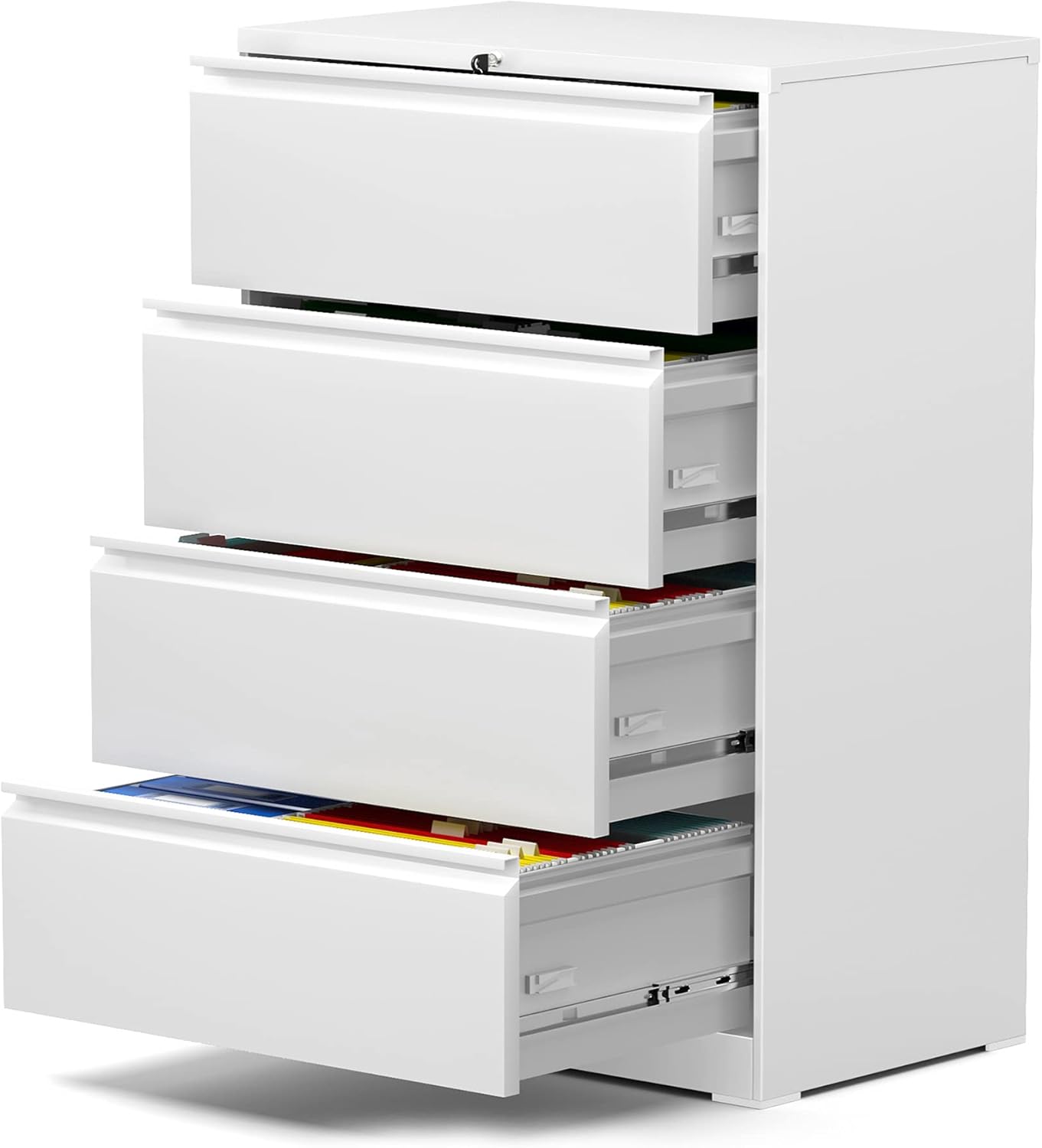 AOBABO Metal 4 Drawer Lateral File Cabinet, Locking Office Filing Cabinet, Legal/Letter A4 Size Steel Files Cabinet for Office and Home