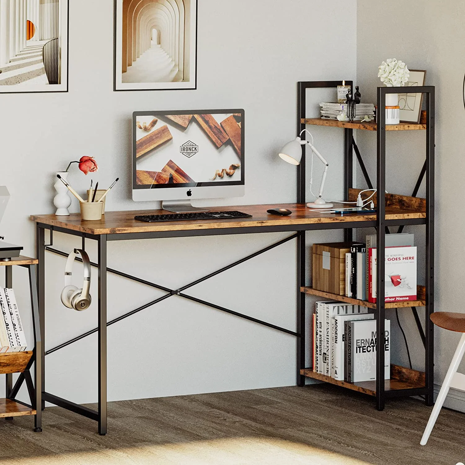 Popular IRONCK Computer Desk 55" with Power Outlet