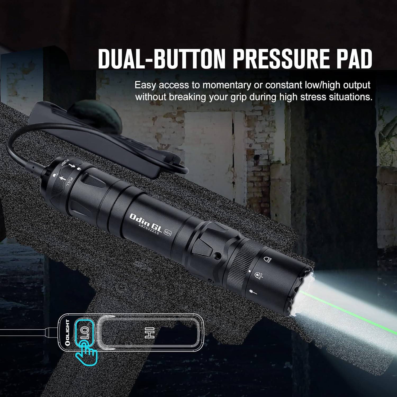 OLIGHT Odin GL Mini 1000 Lumens Picatinny Rail Mounted Rechargeable Tactical Flashlight with Green Beam and White LED Combo