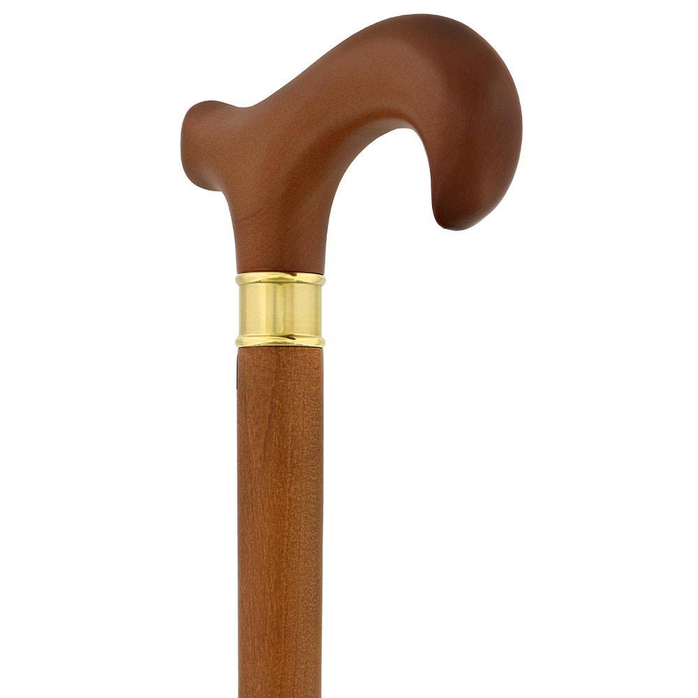Royal Canes -Extra Long, Super Strong Brown Derby Walking Cane with Beechwood Shaft and Brass Collar