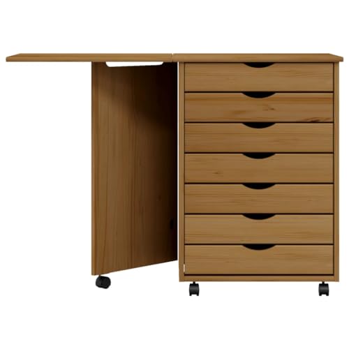 Foldable Design Rolling Cabinet with Desk, Folding Computer Desk with 7 Storage Drawers,Mobile Home Office Desk Study Writing Desk with Smooth Wheels