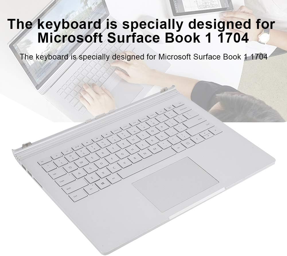 Hopcd Laptop Keyboard for Surface Book, Multifunctional Notebook Laptop Keyboard Replacement for Surface Book 1 1704, Silver