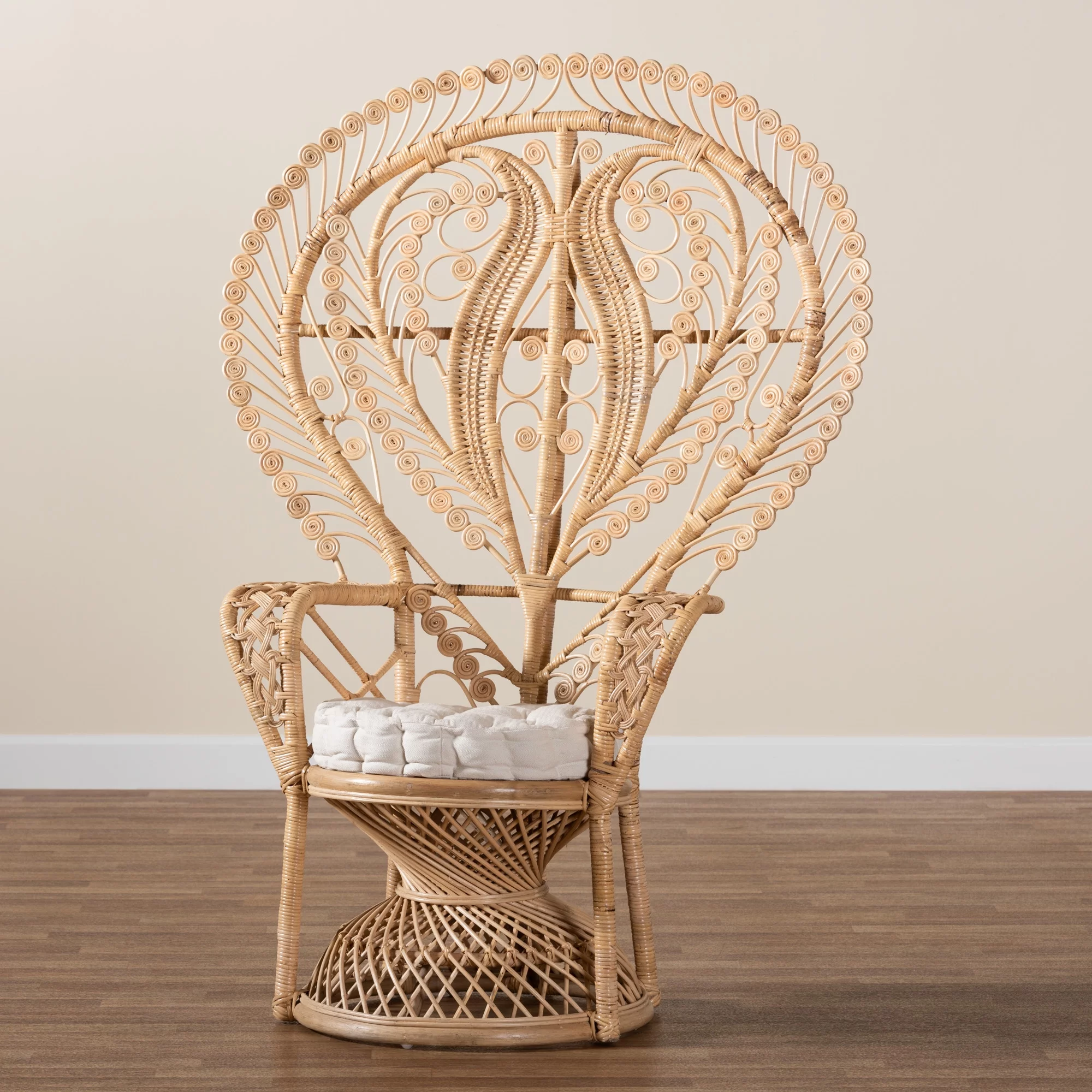 bali & pari Fedra Rattan BOHO Peacock Chair, Natural Brown