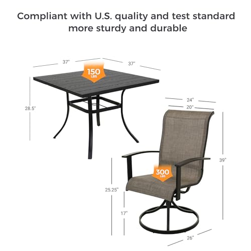 Grand patio 7-Piece Patio Dining Set for 6, Outdoor Dining Set with Swiviel Patio Chairs & 1 Rectangular Woodgrain Dining Table with Umbrella Hole