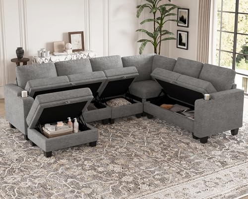 Belffin Modular Sectional Sofa Couch with Storage U Shape Convertible Corner Couches for Living Room Dark Grey Couch