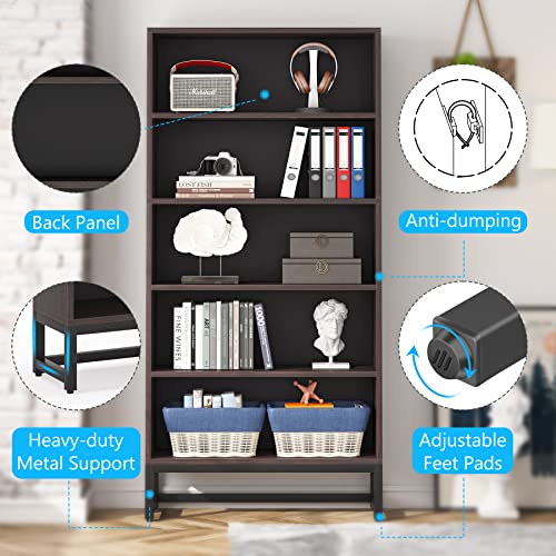 Tribesigns Tall Bookcase Black Bookshelf, 70.8” Large Bookcases Organizer with LED Lights