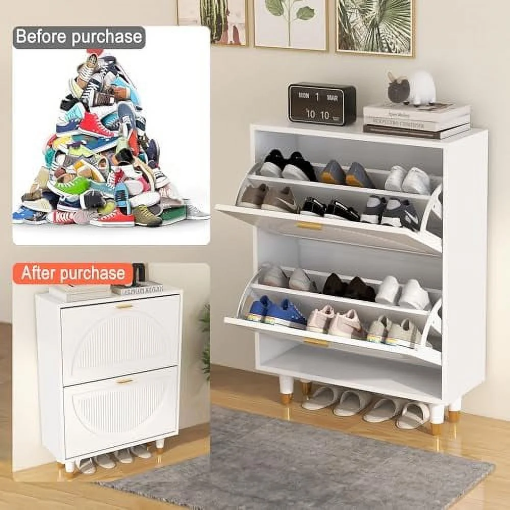 KHBIULIFE Shoe Cabinet for Entryway Slim  Hidden Shoe  Cabinet with Doors  White Flip Drawer Shoe Organizer Cabinet Thin， Narrow Shoe Rack Cabinet