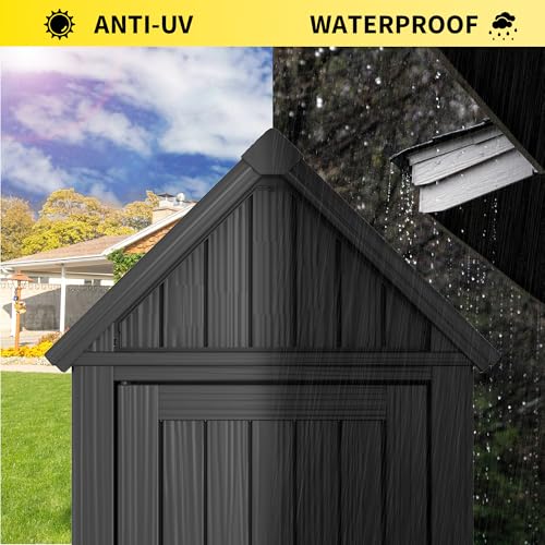 Outdoor Resin Storage Shed, Upgrade Durable Storage Cabinet with Removable Shelves and Lock Ring, Reinforced Floor