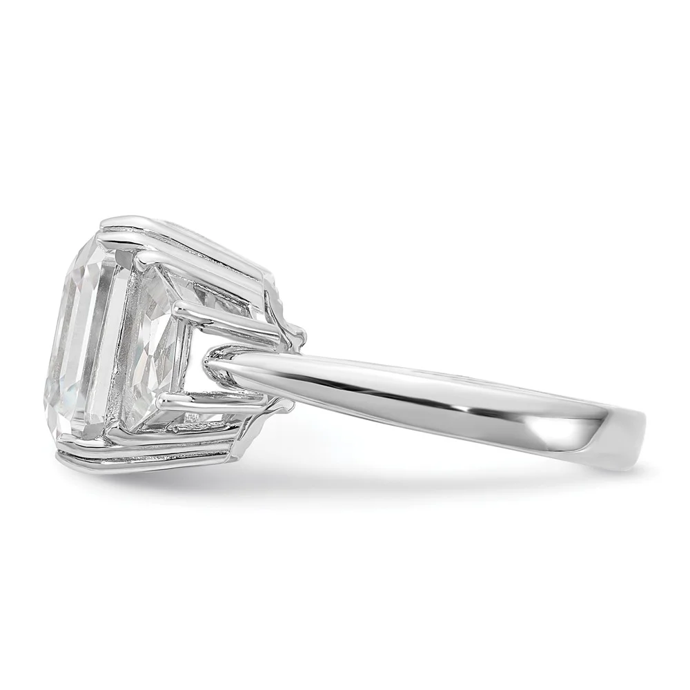 Cheryl M Sterling Silver Rhodium-plated Asscher-cut and Brilliant-cut CZ 3 Stone Ring Q-QCM1566-6