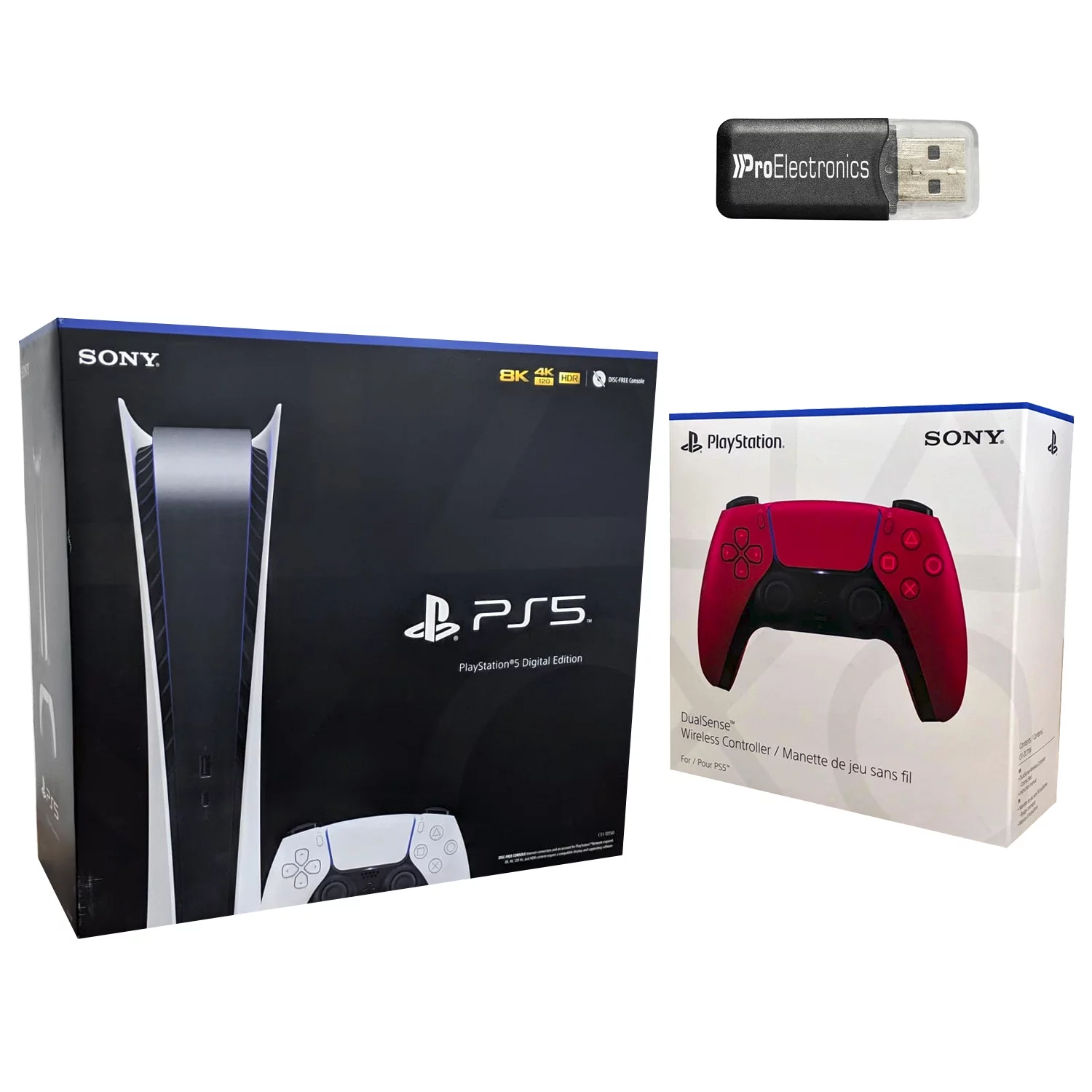 Sony Playstation 5 Digital Version (Sony PS5 Digital) with Extra DualSense Wireless Controller and Micro SD Card USB Adapter Bundle