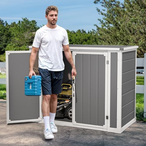 DWVO 5x3ft Resin Outdoor Storage Shed with Floor, Waterproof Lockable Storage Shed with Window, Plastic Outside Tool Storage for Garden, Backyard