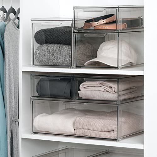 mDesign Plastic Stackable Closet Storage Organizer Bins with Pull Out Drawer for Cabinet, Desk, Shelf, Cupboard, or Dresser Organization