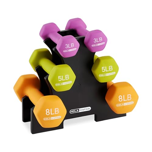 HolaHatha Neoprene Dumbbell Free Hand Weight Set with Rack, Ideal for Home Exercises to Gain Tone and Definition