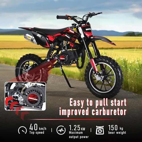 49cc Kids Dirt Bike, 2-Stroke Gas Powered Mini Motocross Motorcycle, Off-Road Dirtbike for Kids 5-14 with Front/Rear Disc Brakes, Shock Absorption