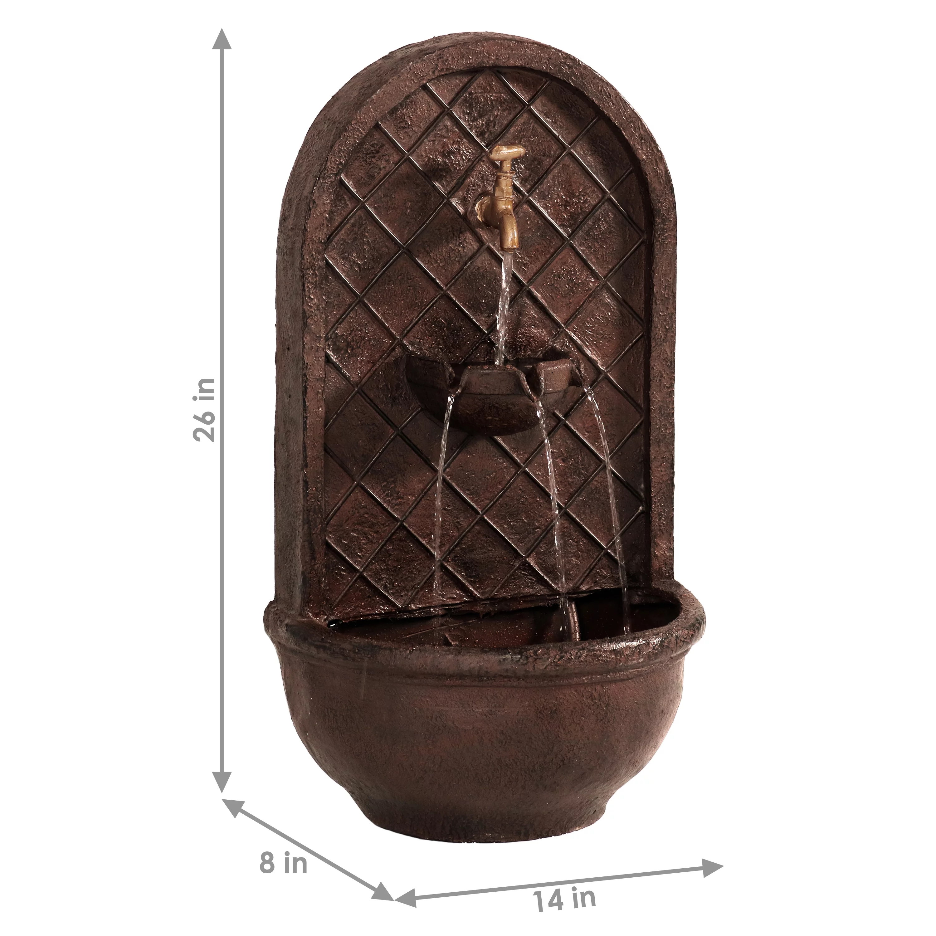 Sunnydaze Messina Solar Wall Fountain with Battery Backup - 26" H - Bronze