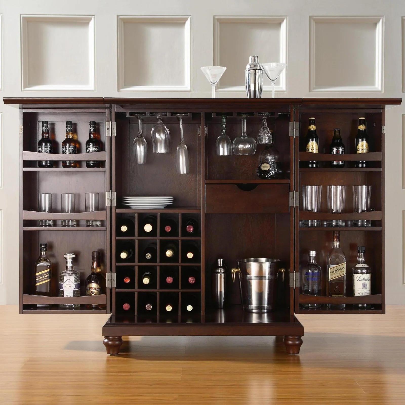 Crosley Furniture Cambridge Black Finish Wood Expandable Bar Cabinet - 31 "W x 22 "D x38.5 "H