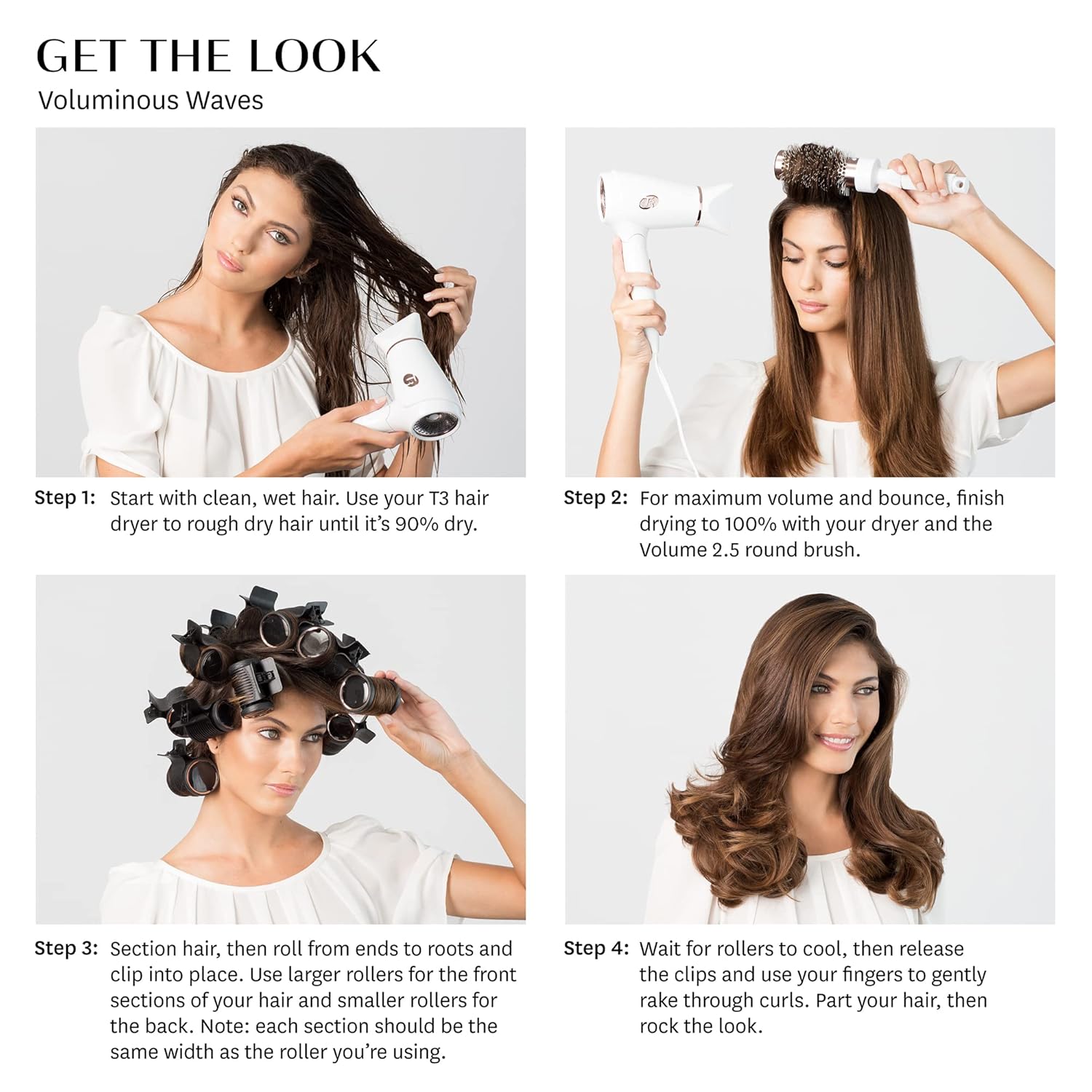 T3 - Volumizing Hot Rollers LUXE | Premium Hair Curler Set for Long Lasting Volume, Body & Shine | Set of 8-4 XL (1.75") & 4 Large (1.5”)