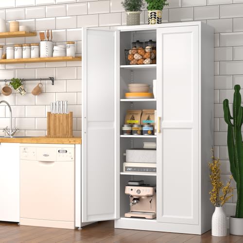Pantry Cabinet, 71 Inch Tall Kitchen Storage Cabinet, Metal Pantry Cabinet with Doors and Adjustable Shelves, Black Food Cupboard