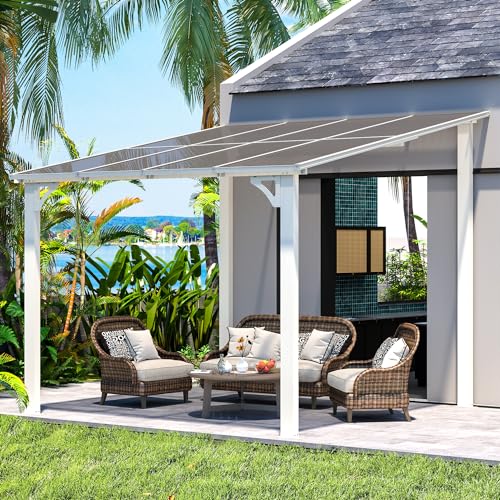 AECOJOY 10&rsquo; x 10&rsquo; Gazebo, Wall Mounted Gazebos Pergola on Clearance, Outdoor Patio Lean to Gazebo Awnings for Deck, Porch