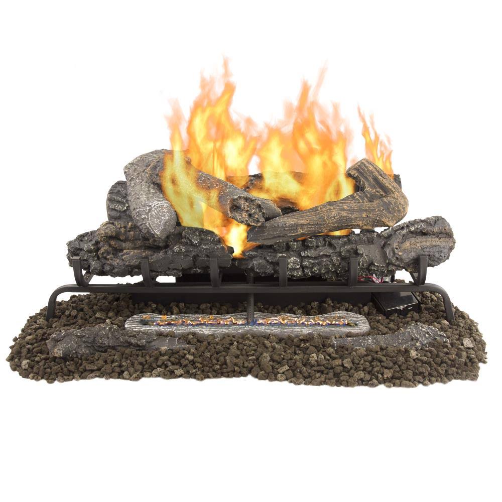 Pleasant Hearth 30-in 33000-BTU Triple-Burner Vent-Free GAS Fireplace Logs with Thermostat and Remote in Brown | VFL2-RO30DR - Megean