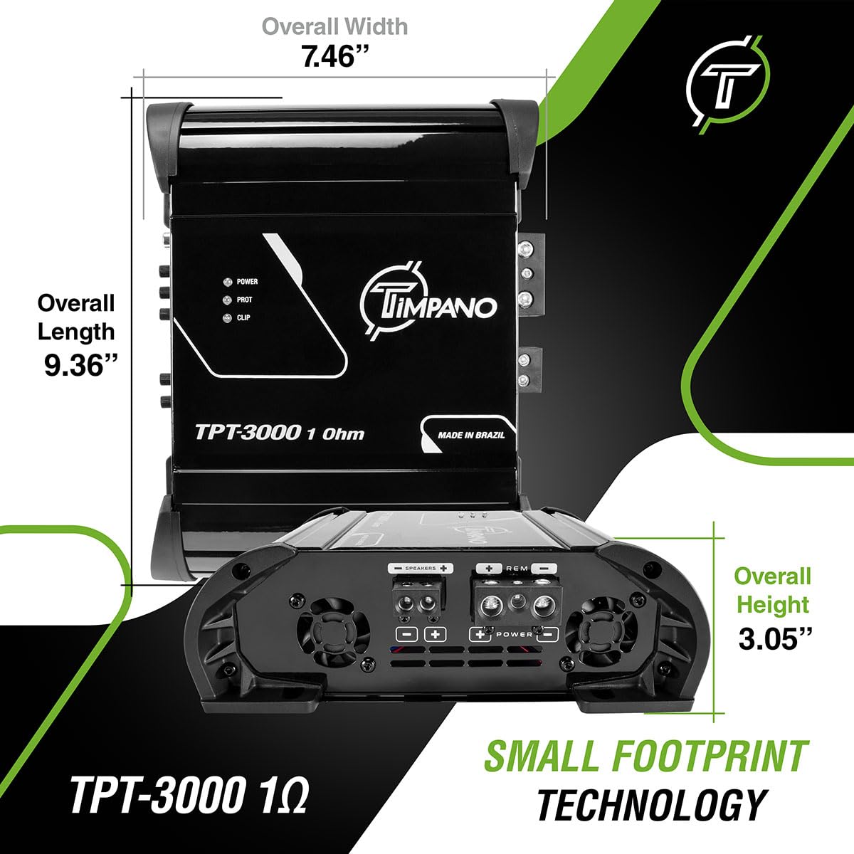 Timpano TPT-3000 1 Ohm Compact Amplifier 3000 Watts, 1 Channel, Full Range Amp Class D for The Installation of Car Speakers, Loudspeakers