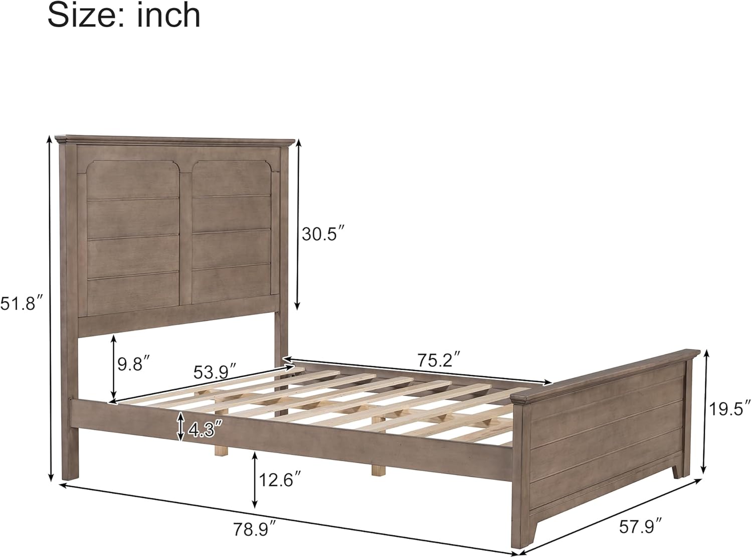 Farmhouse Style Full Size Platform Bed with Panel Design High Headboard and Footboard,Wood Bed Frame with Wood Slats Support,No Box Spring Needed