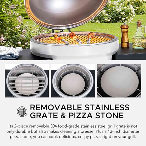 Sunjoy Charcoal Grill 20-Inch Kamado Grill with Pizza Stone, Ultimate Outdoor BBQ Egg Grill and Smoker with Wheels, Navy