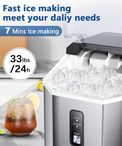 Joy Pebble Nugget Ice Maker, 10,000pcs/33lbs/Day, Portable Handheld Nugget Ice Maker Machine with Handle, Ice Makers Countertop Self-Cleaning