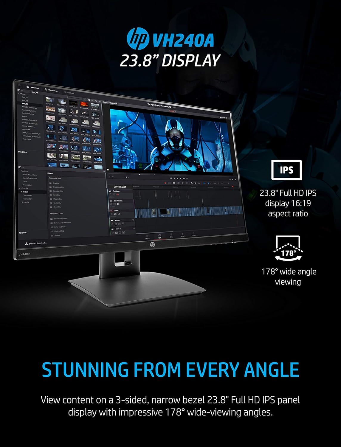 HP VH240a 23.8-Inch Full HD 1080p IPS LED Monitor with Built-In Speakers and VESA Mounting, Rotating Portrait & Landscape, Tilt