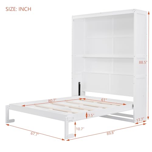 Queen Size Murphy Bed Wall Bed with Shelves, Modern Wall Bed with Shelves, Queen Size Wood Murphy Bed Cabinet Bed, Murphy Bed Chest Murphy Bed Frame