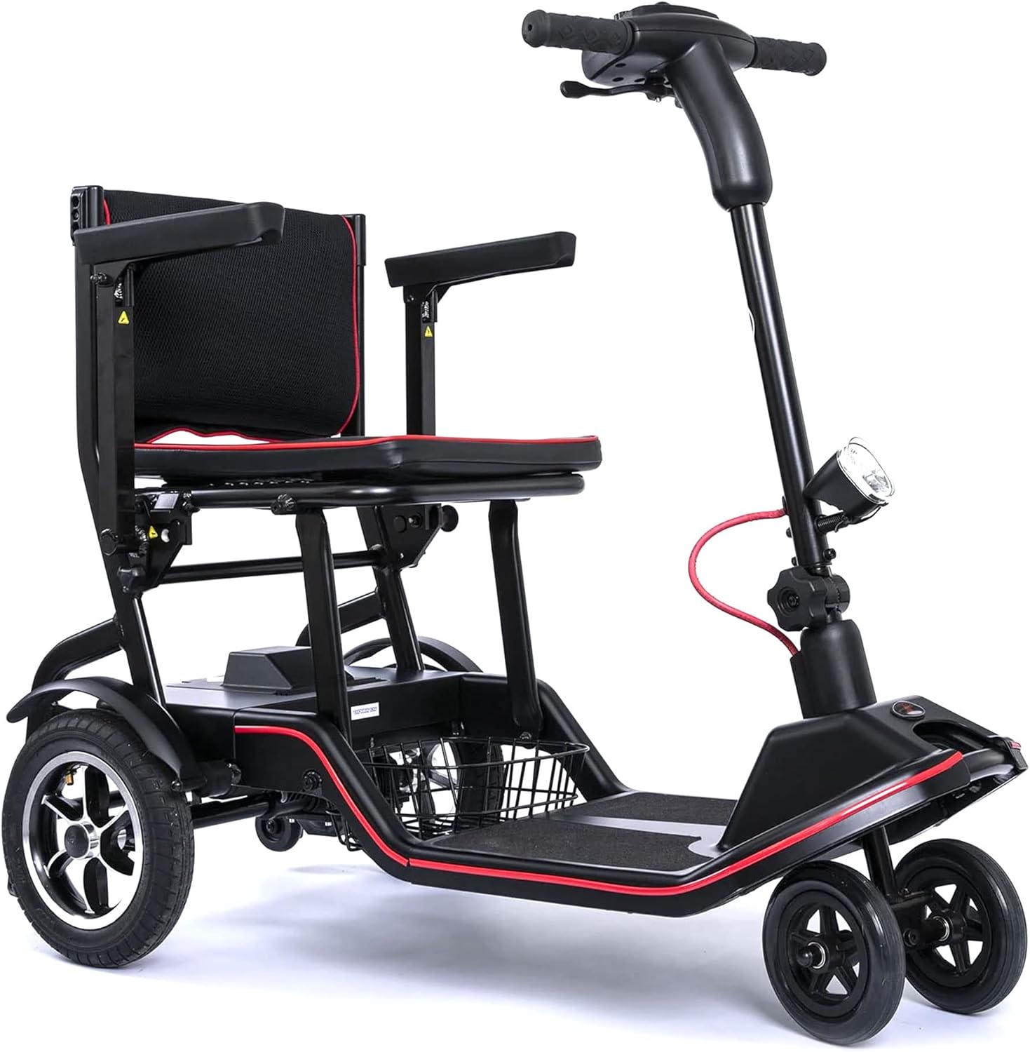 FeatherMobility - Black 4 Wheel Mobility Scooter 37 lb Frame - Long Range Battery, Compact Fold for Travel, with Arm Rests, and Basket