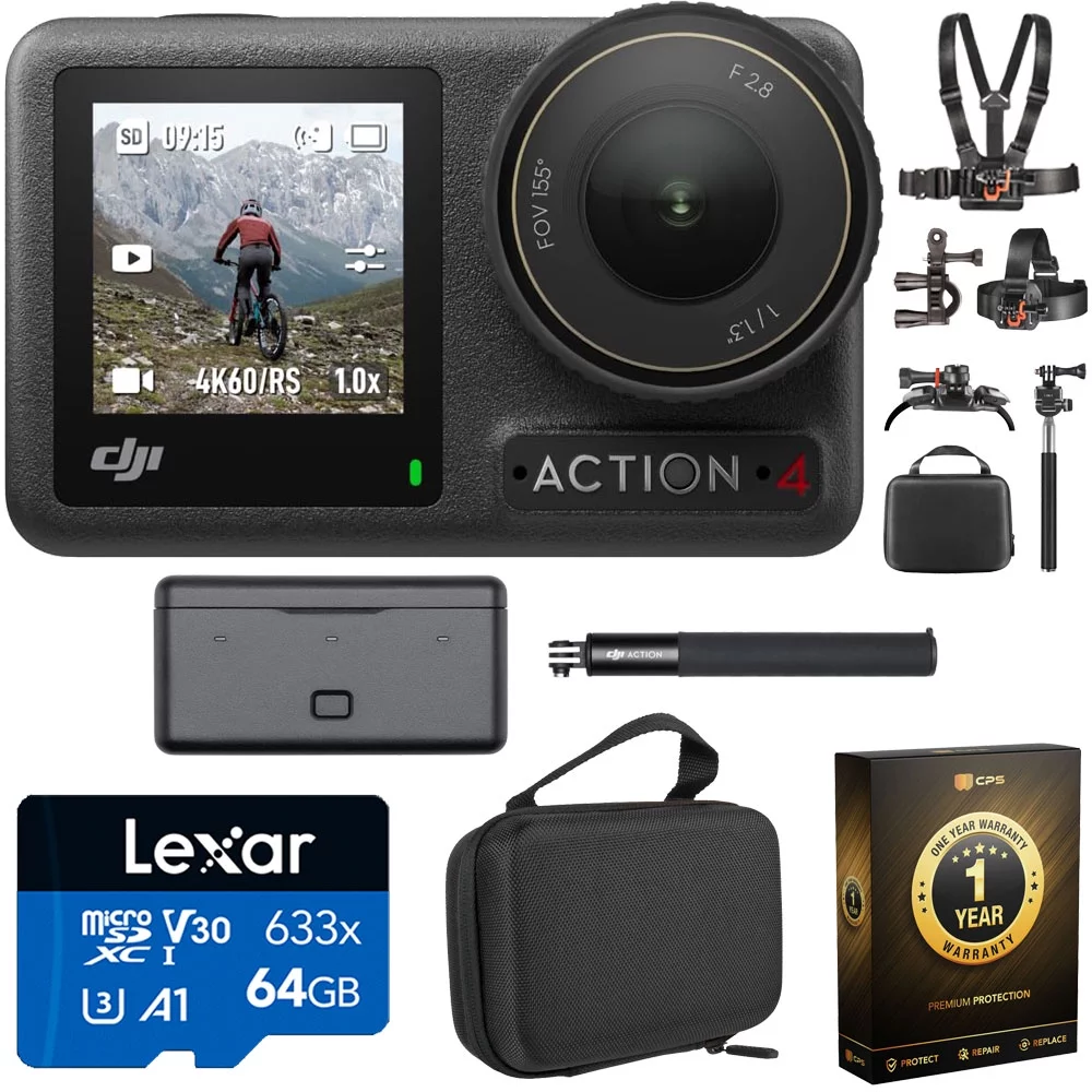 DJI Osmo Action 4 Adventure Combo Bundle with 64GB Memory Card, Case and More - Curated Treasures Market