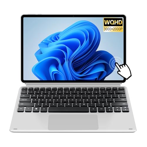 VGKE 2-in-1 Touch-Screen Laptop, 12.3" 3K IPS Tablet PC with Keyboard, Celeron J4125, Up to 2.7Ghz, 8GB RAM, 256GB SSD, USB Type-C, Webcam, Silver