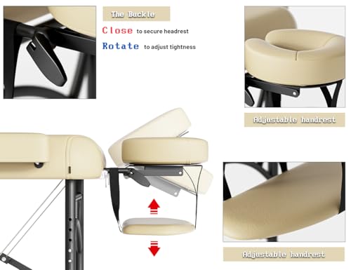 Professional Massage Table Portable 3 Fold Premium Memory Foam Aluminium Leg Hold Up to 1100LBS 8 Heights Adjustable with Carrying Bag Black