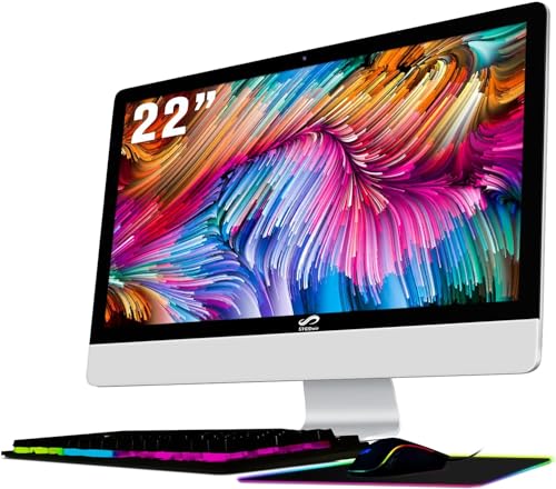 All-in-One Desktop Computer, 22 inch Display, Intel Core I5 up to 3.6G, 16G, 512G SSD, WiFi, BT 5.0, RGB Keyboard&Mouse&Mouse Pad, Webcam, W10H64