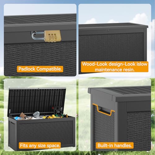 KAMABOKO Outdoor Storage Box, 150 Gallon Large Outdoor Resin Deck Box, Storage Waterproof Boxes Lockable Lid for Garden Tools, Pool Supplies