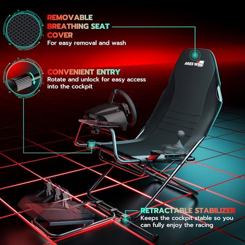 ARES WING Foldable Racing Simulator Cockpit, Racing Wheel Stand with Seat, Formula and GT Sim Racing Cockpit Compatible with Fanatec, Thrustmaster