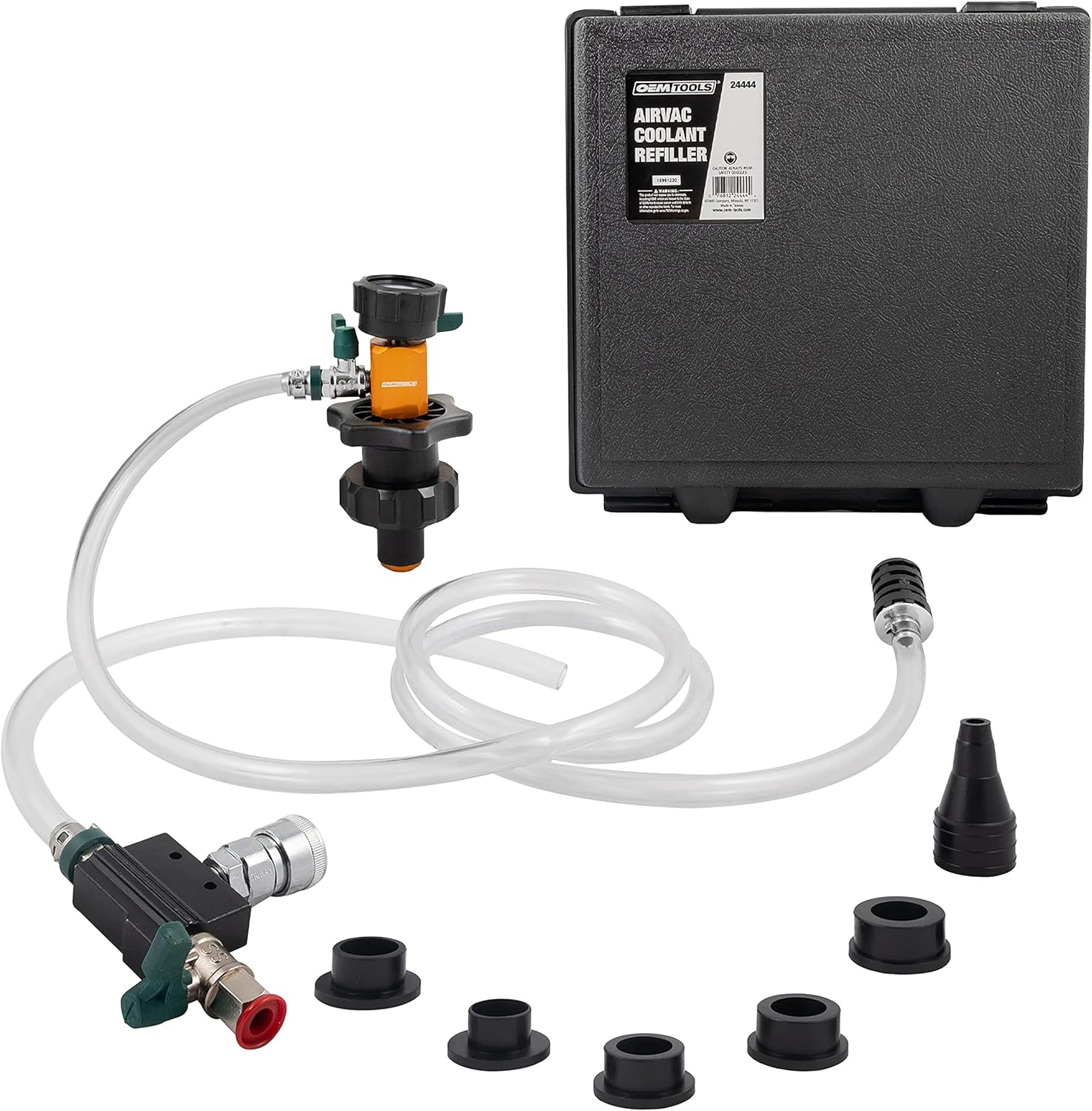 OEMTOOLS 24444 Coolant System Refiller Kit, 5 Adapters, Eliminate Trapped Air, Test Radiator and Heating Core Lines for Leaks