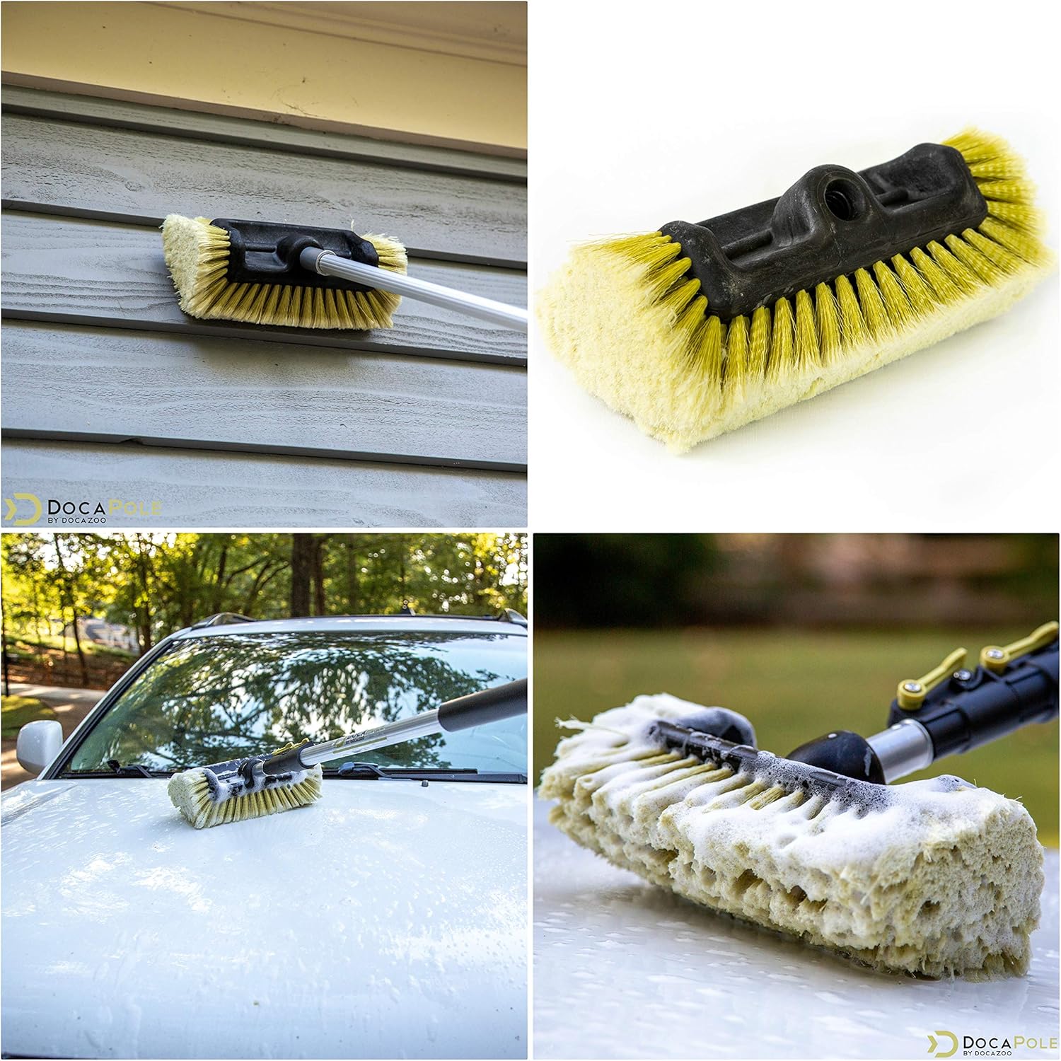DocaPole 24 Foot High Reach Brush Kit with 6-24 Foot Extension Pole // Brush Kit Includes 3 Brushes // Soft Bristle Car Wash Brush // Medium Bristle