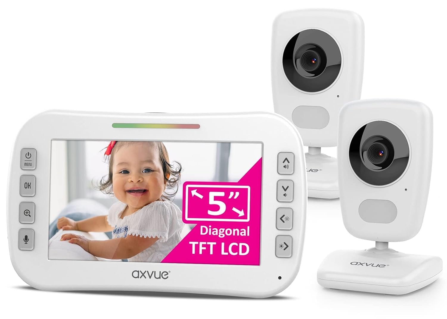 Video Baby Monitor 5 Screen, 2 Cam, Extra Long Range, Secure Wireless Technology, Built-in Auto Night Vision, Temperature Alert