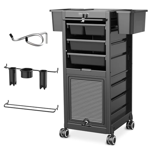 TASALON Lockable Beauty Salon Cart - Salon Stations for Hair Stylist, Salon Trolley with 6 Drawers and Tool Holders, Rolling Cart with Wheels