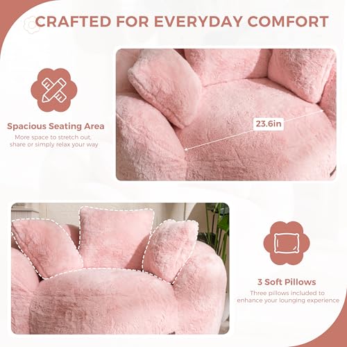 MAXYOYO Bean Bag Chair for Adults, Floral Shaped Bean Bag Sofa, Ultra Soft Faux Fur Floor Sofa, Large Reading Chair for Living Room Bedroom, Beige